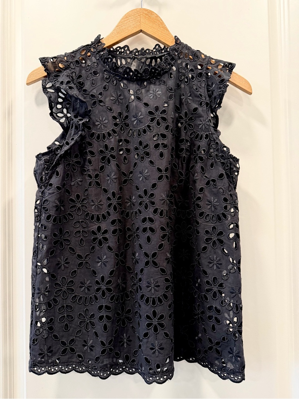 J. Crew Black Floral Eyelet Sleeveless Top